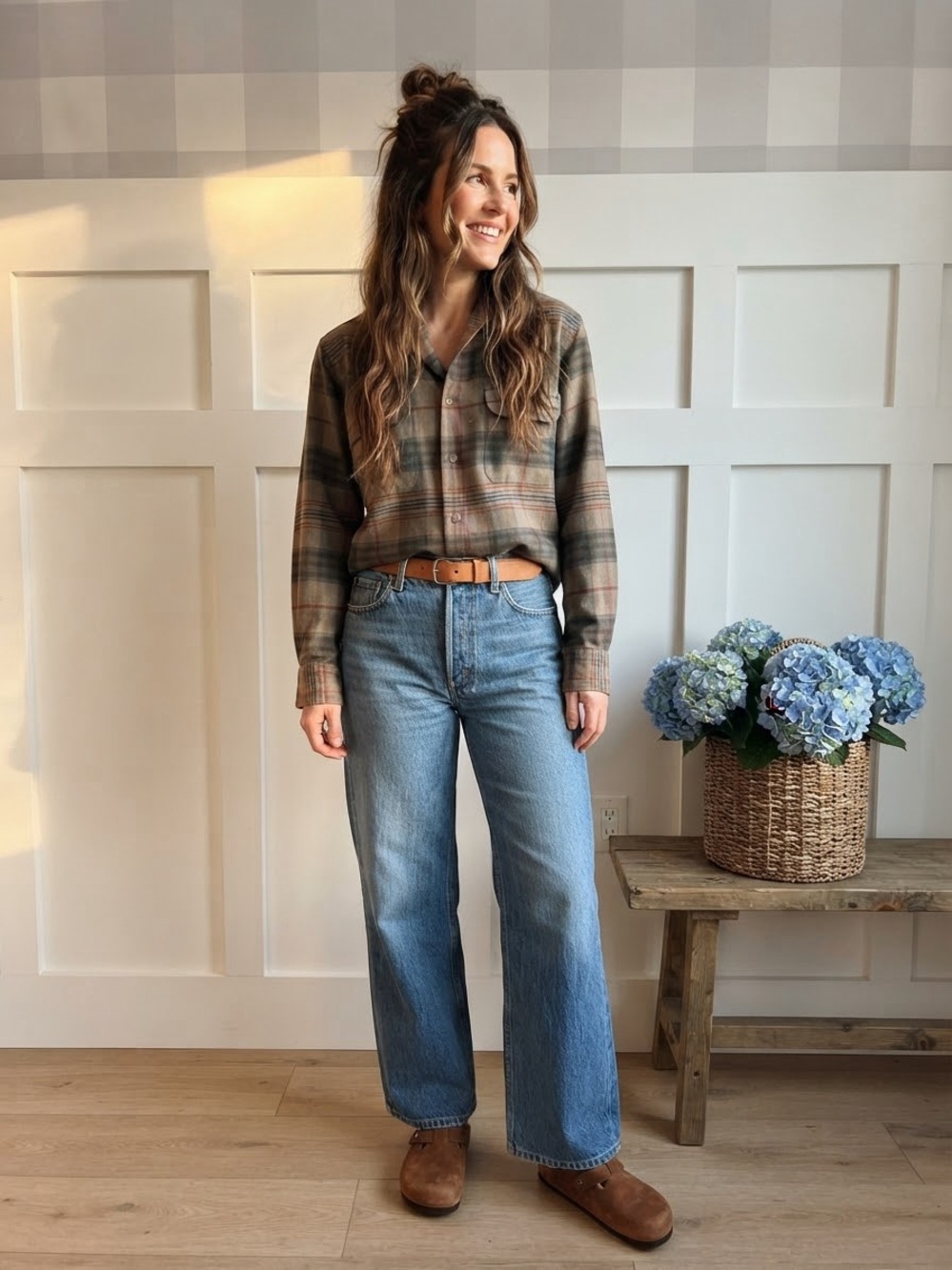 Ralph Lauren Taupe & Olive Plaid Button-Front Blouse